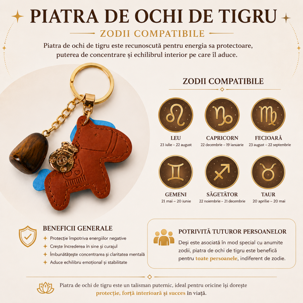 Breloc cu Ochi de Tigru Natural și Căluț – Protecție, Curaj și Noroc Zilni [5]