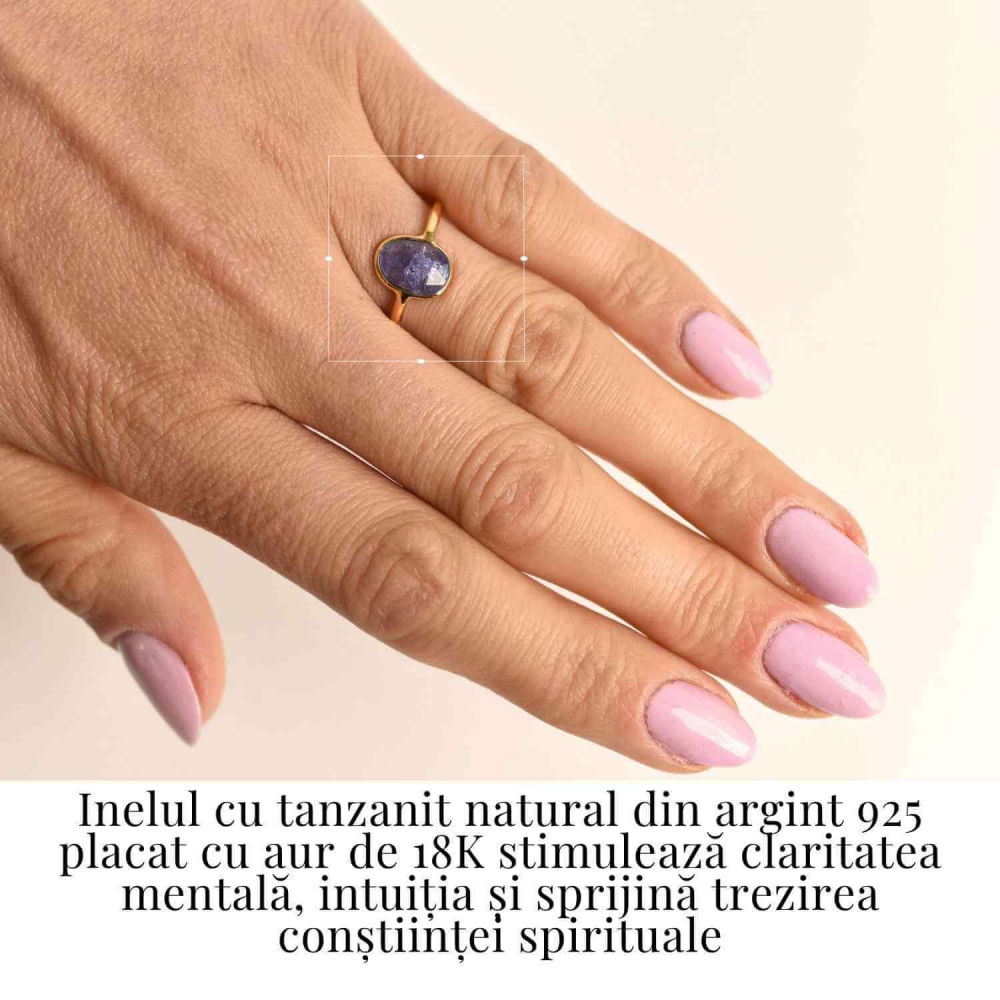 Inel cu Tanzanit Fatetat din Argint 925 placat cu Aur de 18K 1.53 gr M53/6.5 – Claritate Mentala si Activare Spirituala [3]