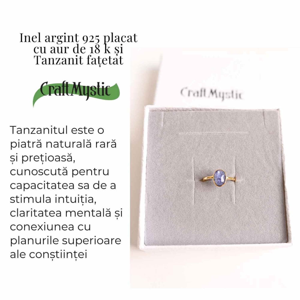 Inel cu Tanzanit Fatetat din Argint 925 placat cu Aur de 18K 1.53 gr M53/6.5 – Claritate Mentala si Activare Spirituala [5]