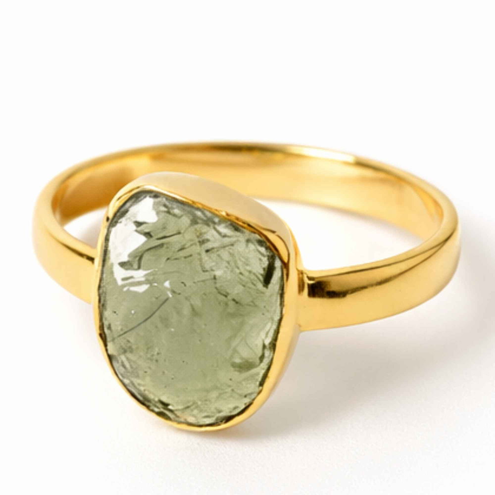 Inel cu Moldavit Natural si Argint 925 Placat Aur 18K, M10.5/63 - Energie Universala [1]