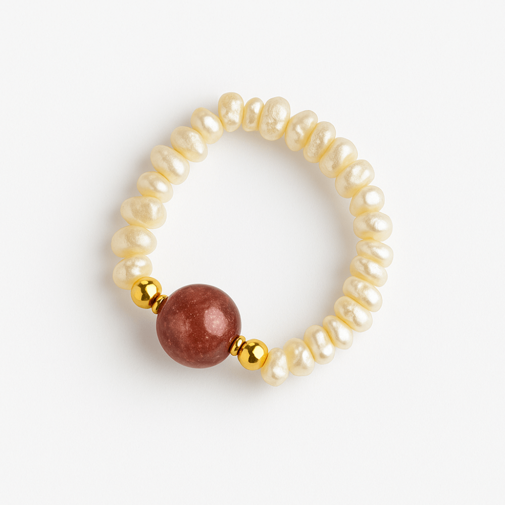 Inel cu sens – Cristal capsuna si perle pentru armonie emotionala [1]