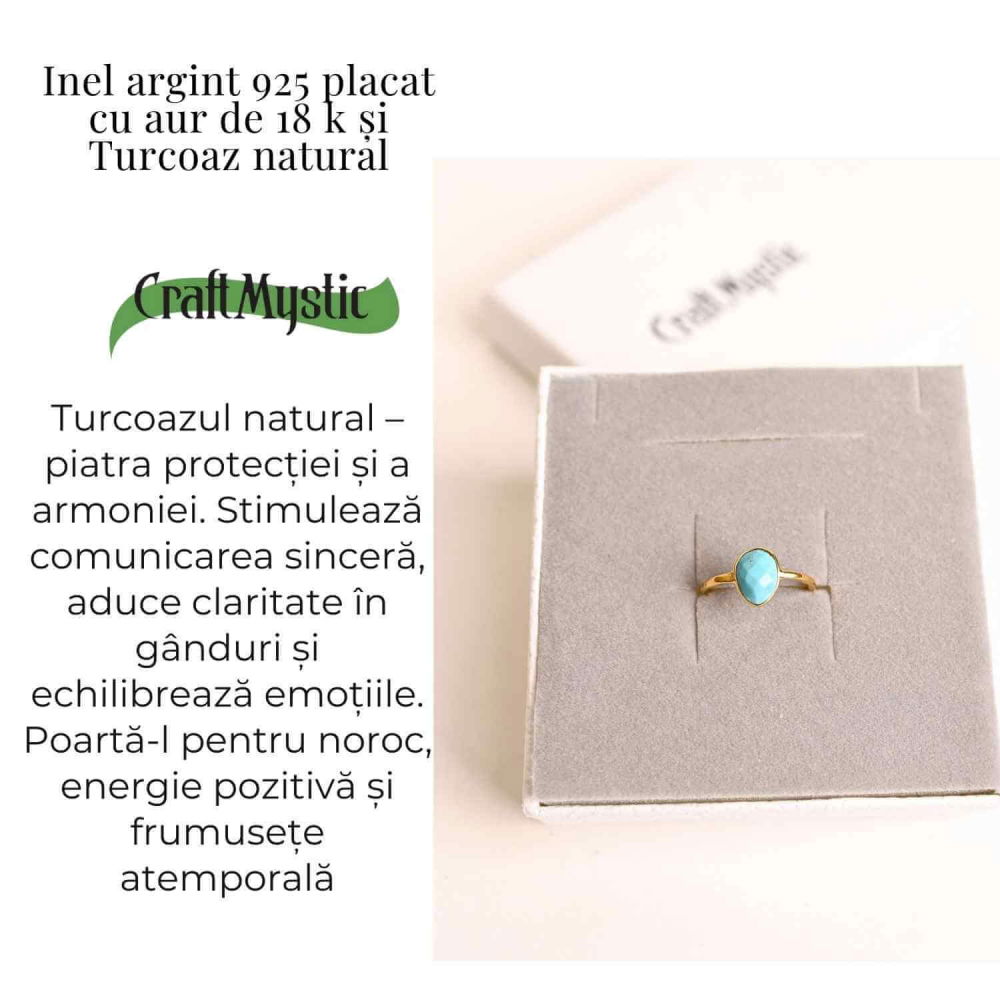 Inel argint 925 placat cu aur 18K si Turcoaz natural fatetat – Protectie, claritate și comunicare [3]
