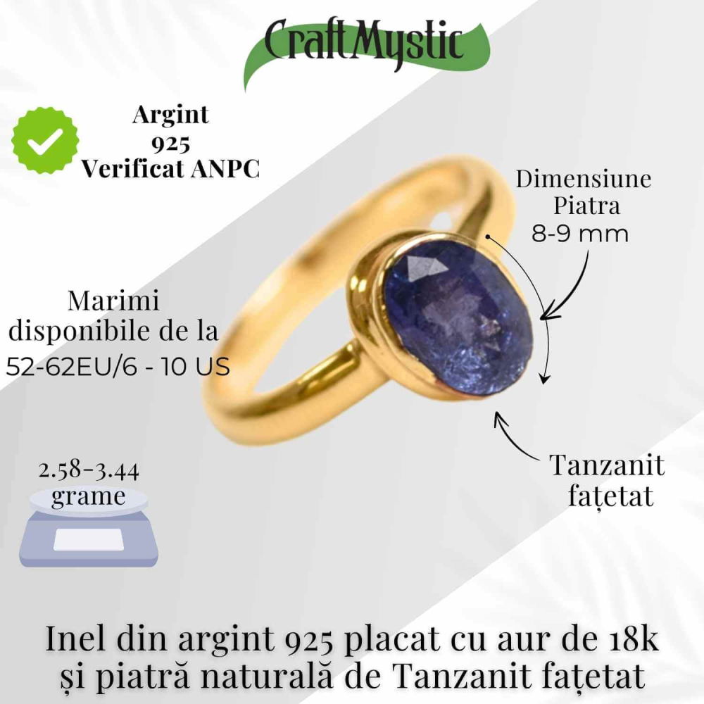 Inel argint 925 placat cu aur 18K si Tanzanit oval fatetat [5]