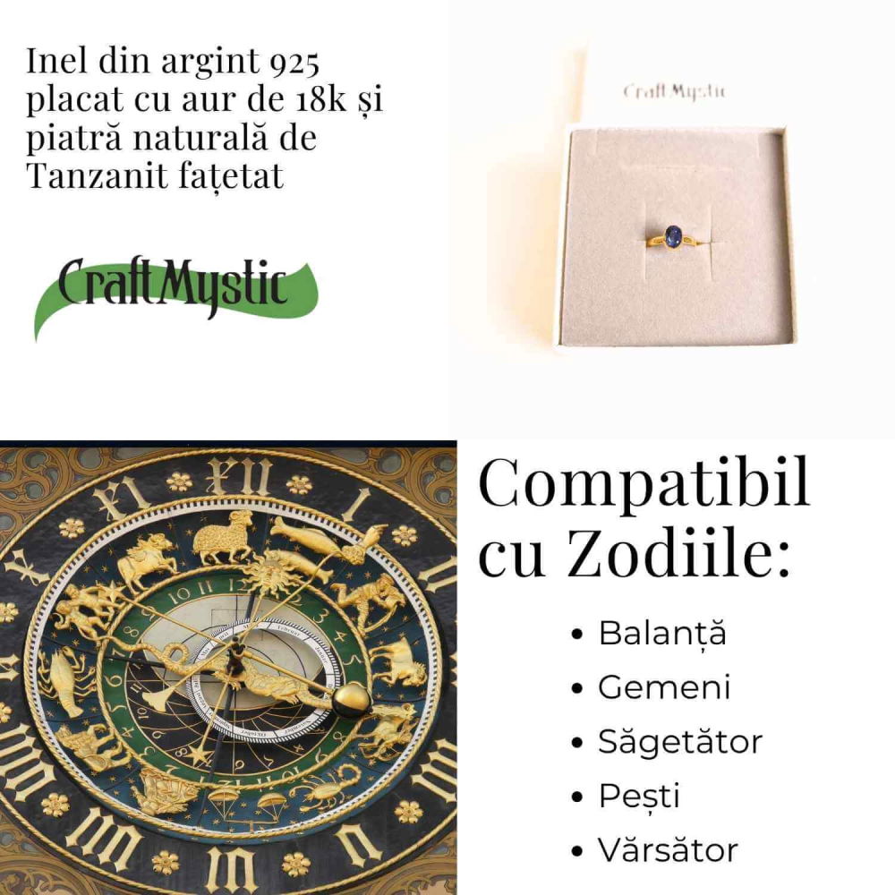 Inel argint 925 placat cu aur 18K si Tanzanit oval fatetat [4]