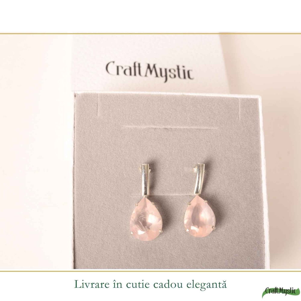 Cercei Argint 925 cu Cuart Roz Lacrima – Iubire si Echilibru Emotional [6]