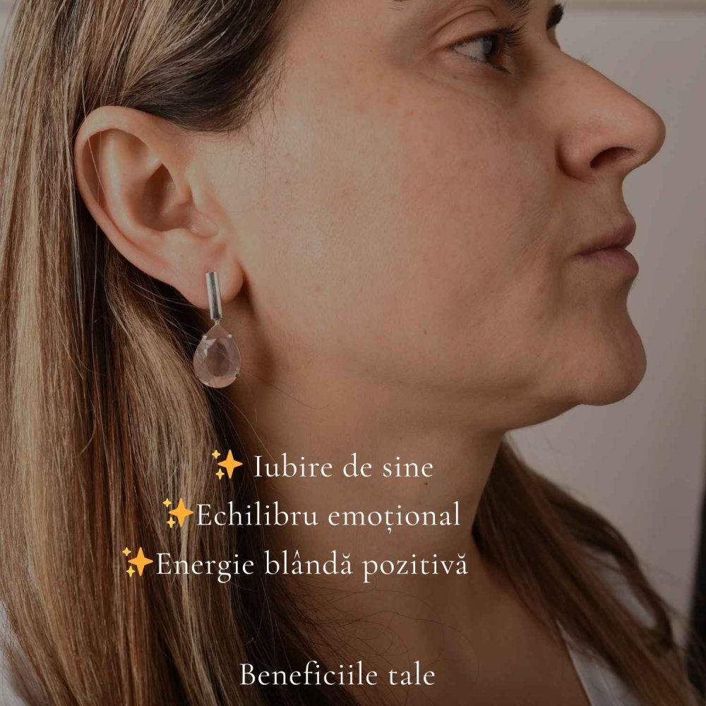 Cercei Argint 925 cu Cuart Roz Lacrima – Iubire si Echilibru Emotional [3]