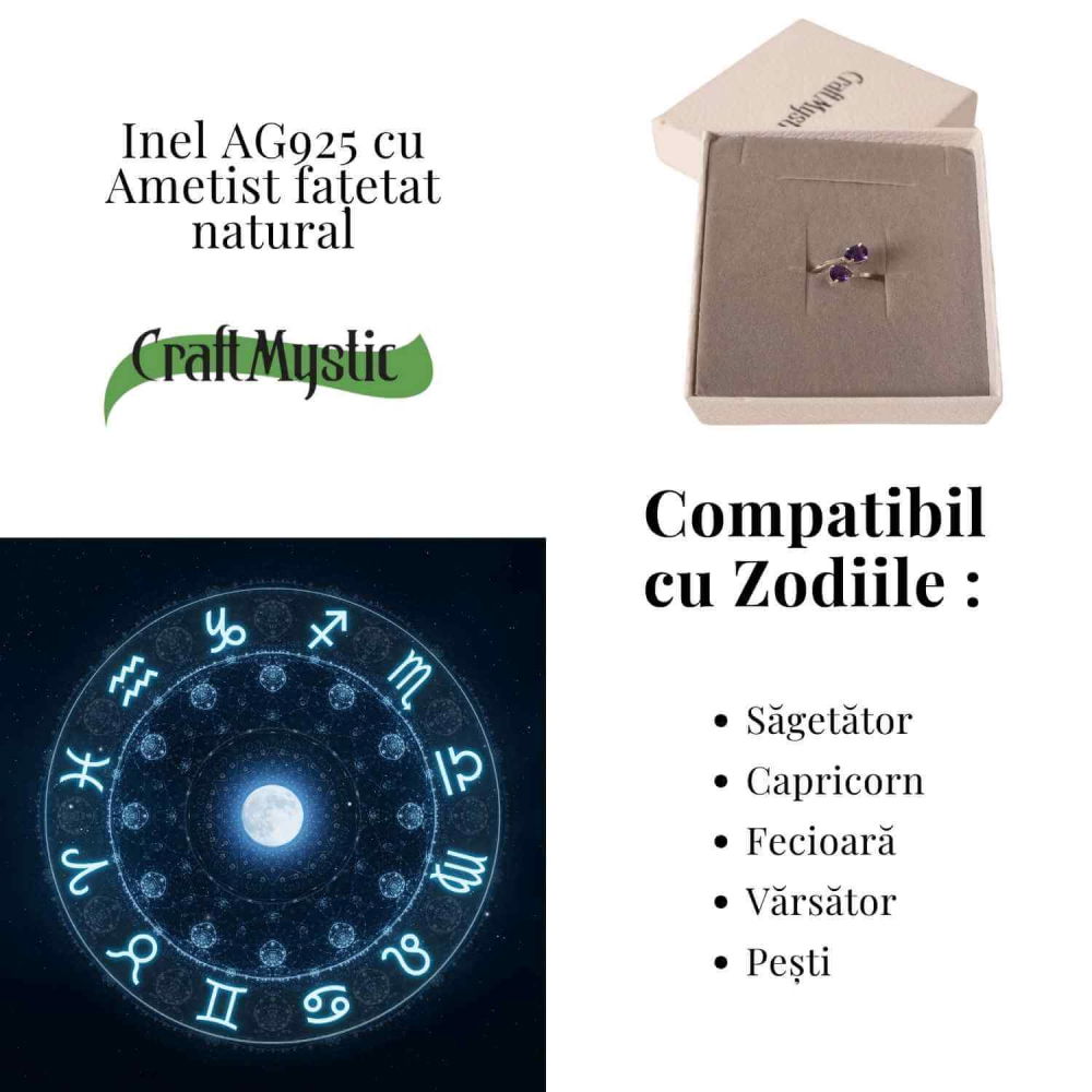 Inel din argint 925 cu dublu ametist, pentru liniste si concentrare [4]