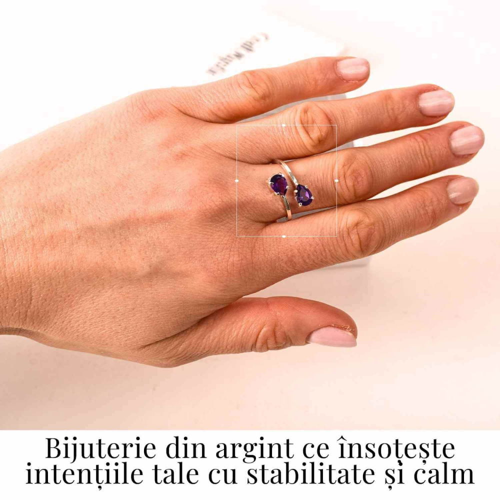Inel din argint 925 cu dublu ametist, pentru liniste si concentrare [2]