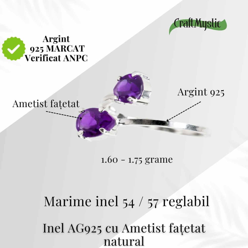 Inel din argint 925 cu dublu ametist, pentru liniste si concentrare [5]