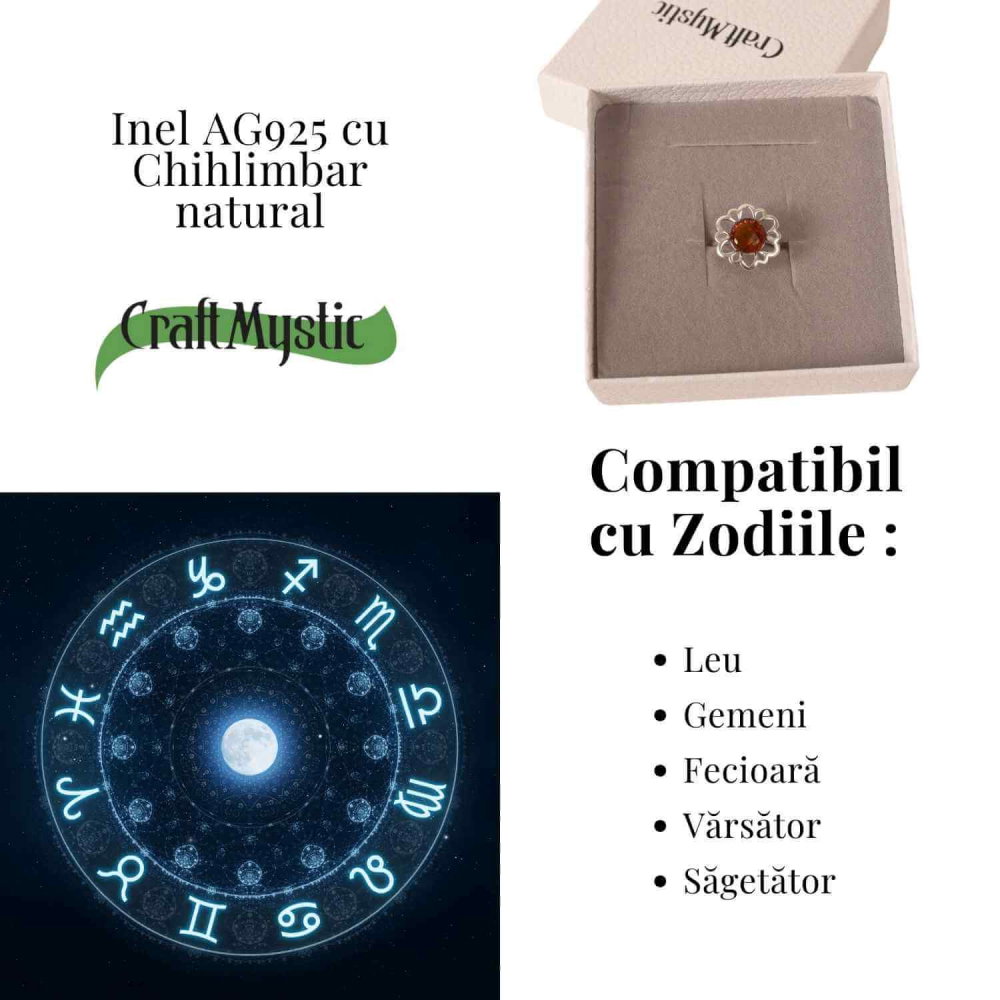 Inel floral din argint 925 cu chihlimbar natural – Calm si armonie [5]