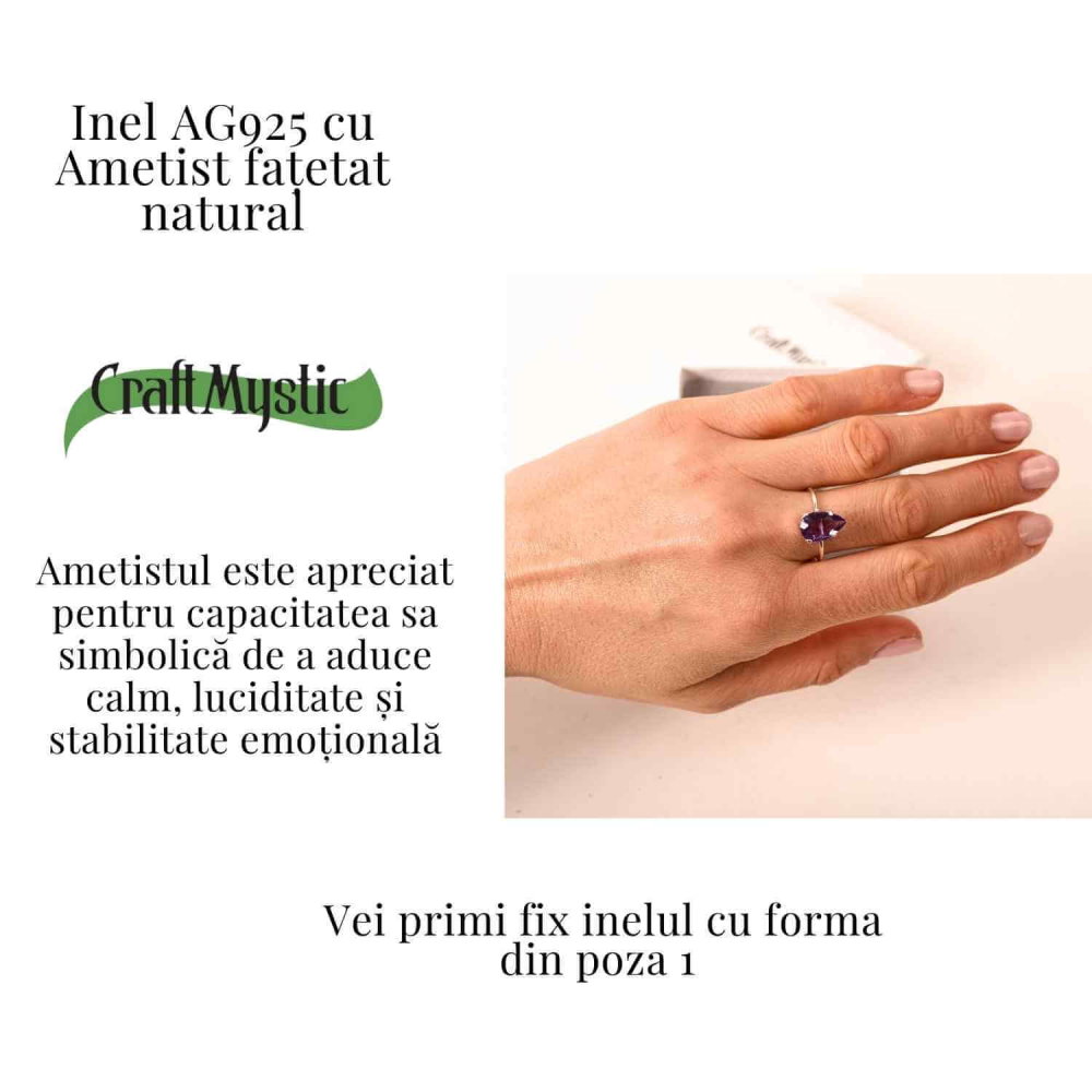 Inel din argint 925 cu ametist fatetat lacrima, pentru calm si claritate interioara [3]