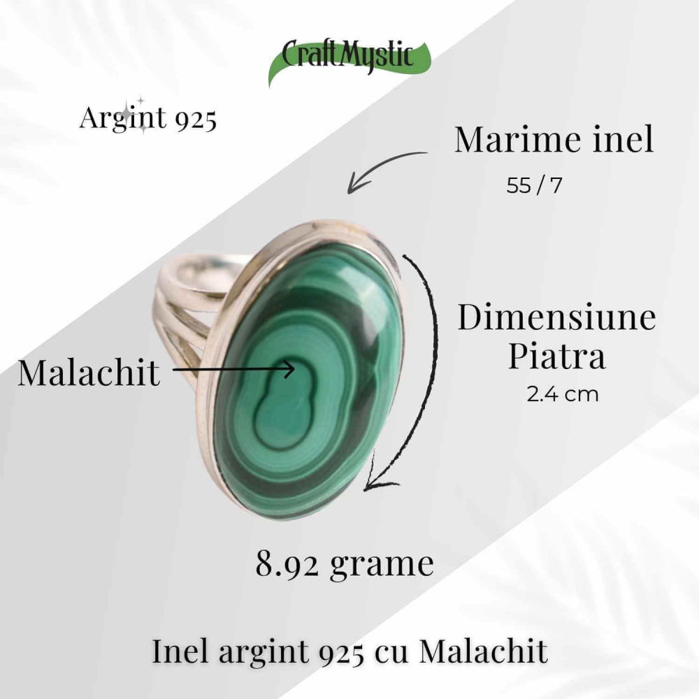Inel din Argint 925 cu Malachit Natural 7.23 gr M52/6– Protectie Energetica si Echilibru Emotional in Fiecare Zi [5]