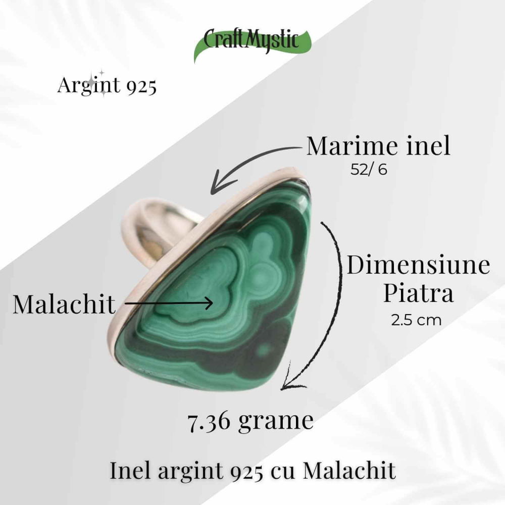 Inel din Argint 925 cu Malachit Natural 7.36 gr M52/6–Protectie Energetica si Echilibru Emotional in Timpul Transformarilor Interioare [4]