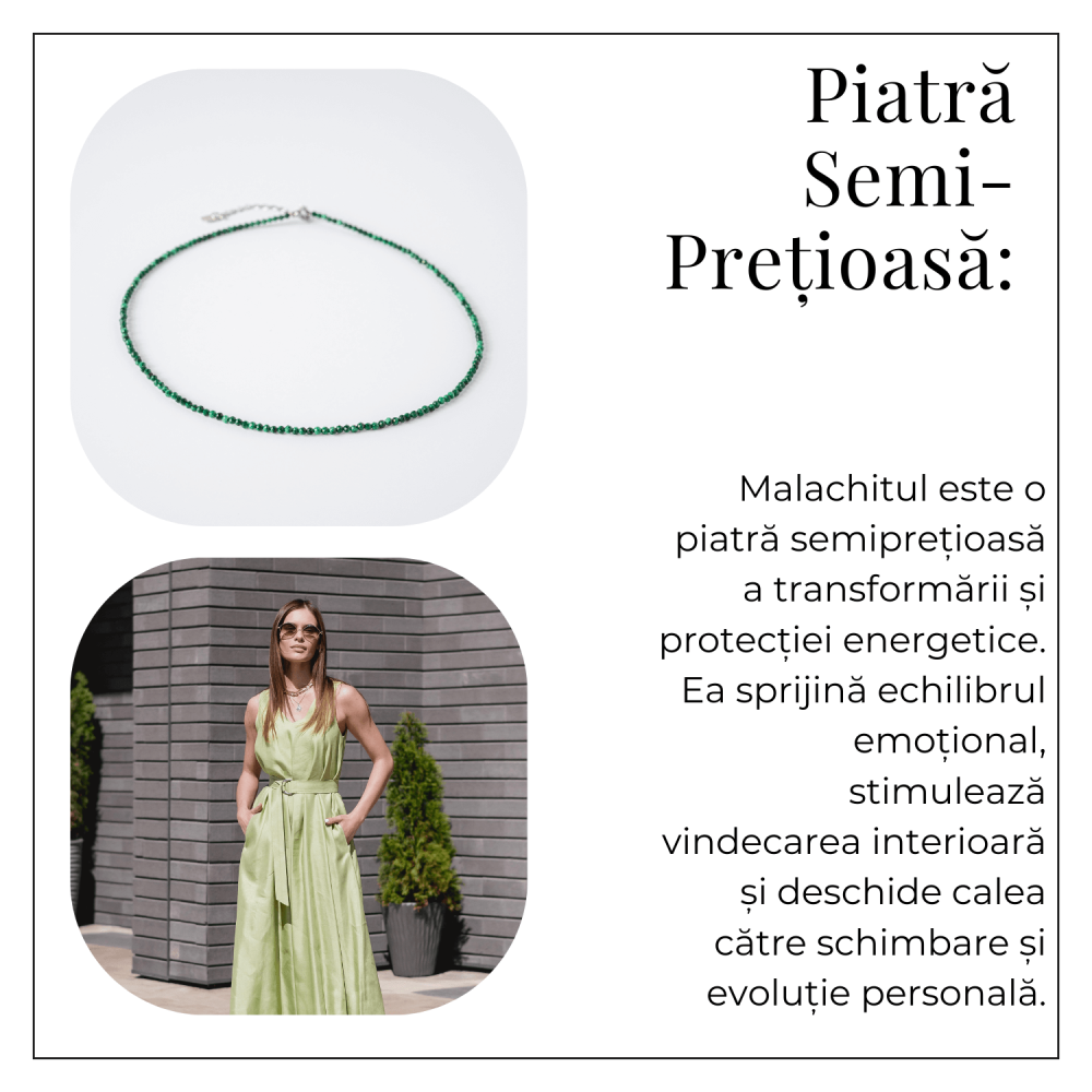 Energie si Echilibru – Choker din Otel Inoxidabil cu Malachit Natural Fatetat [6]