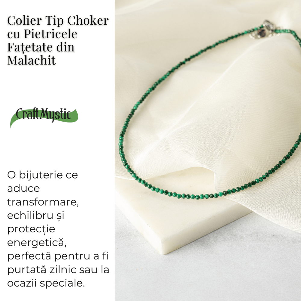 Energie si Echilibru – Choker din Otel Inoxidabil cu Malachit Natural Fatetat [3]