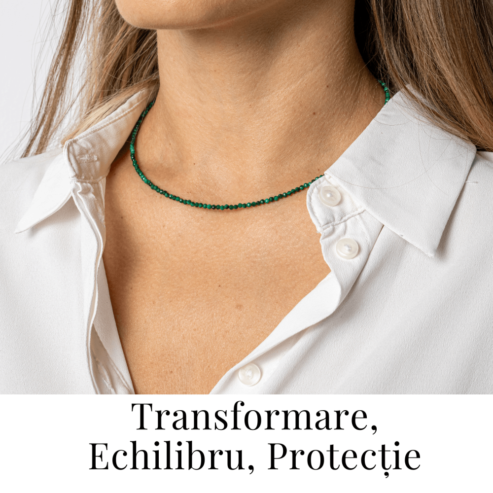 Energie si Echilibru – Choker din Otel Inoxidabil cu Malachit Natural Fatetat [2]