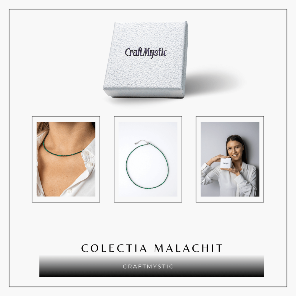 Energie si Echilibru – Choker din Otel Inoxidabil cu Malachit Natural Fatetat [8]