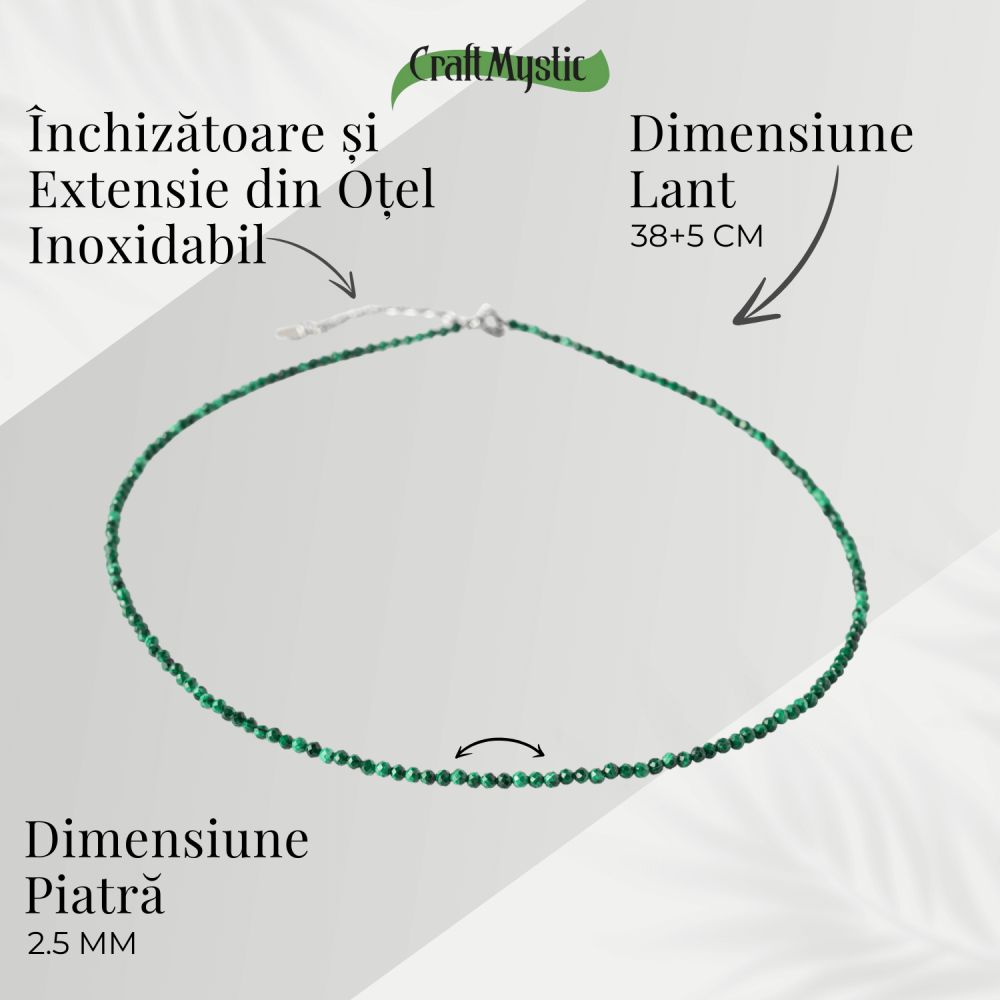 Energie si Echilibru – Choker din Otel Inoxidabil cu Malachit Natural Fatetat [4]