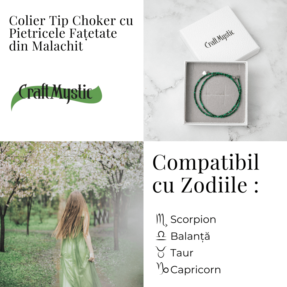 Energie si Echilibru – Choker din Otel Inoxidabil cu Malachit Natural Fatetat [5]