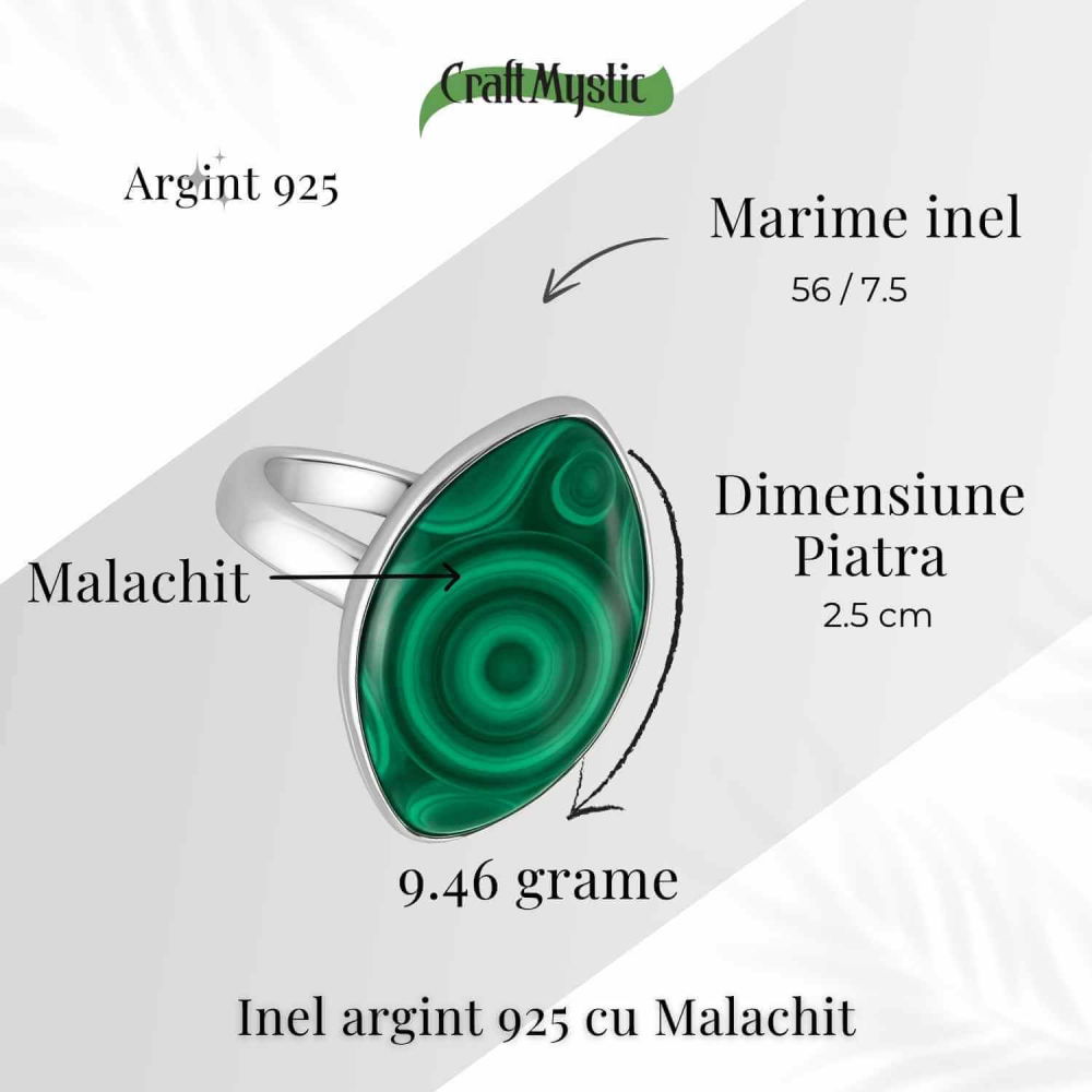 Inel din Argint 925 cu Malachit Natural 9.46 gr M56/7.5–Protectie Energetica si Echilibru Emotional pentru Transformare Interioara [5]