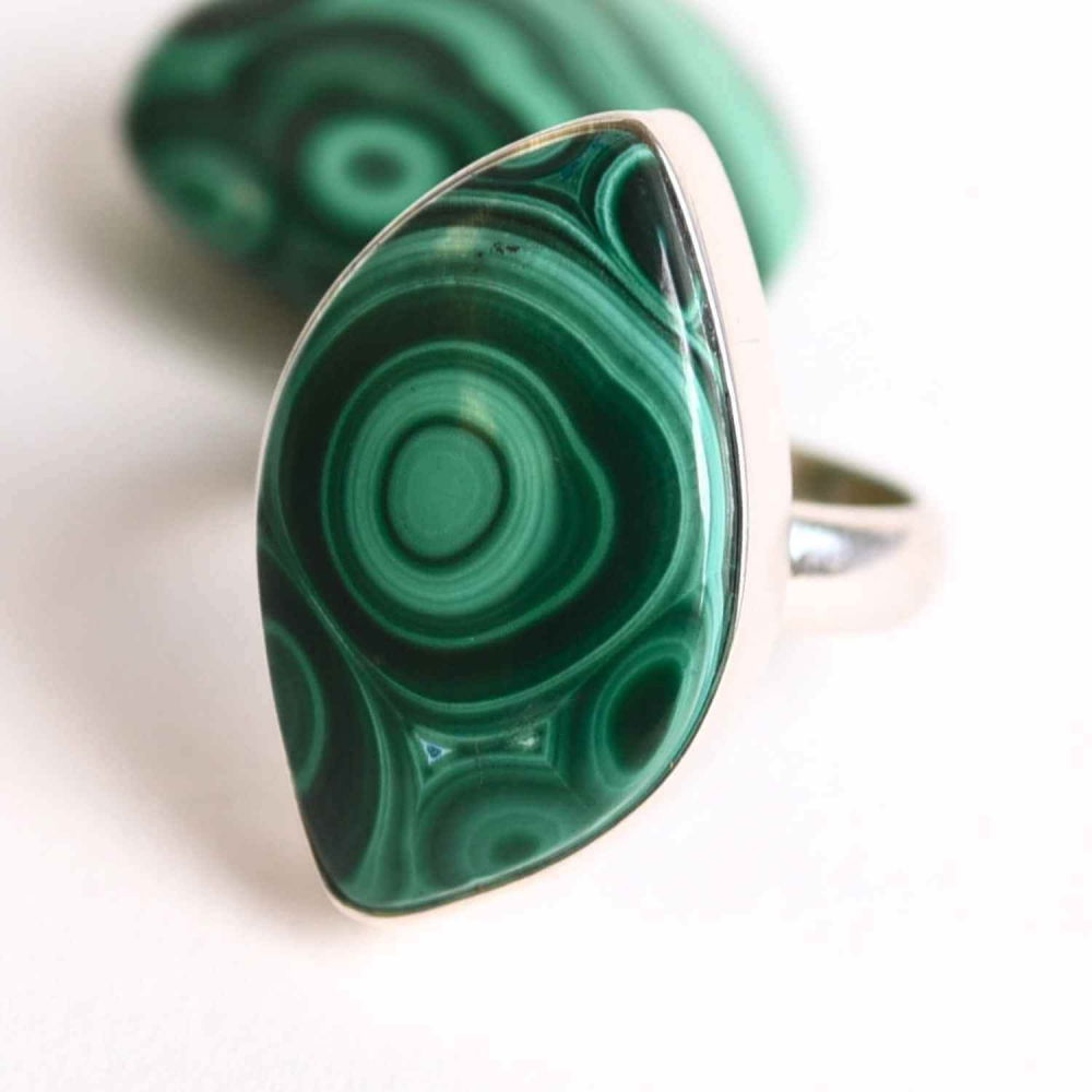 Inel din Argint 925 cu Malachit Natural 9.46 gr M56/7.5–Protectie Energetica si Echilibru Emotional pentru Transformare Interioara [1]
