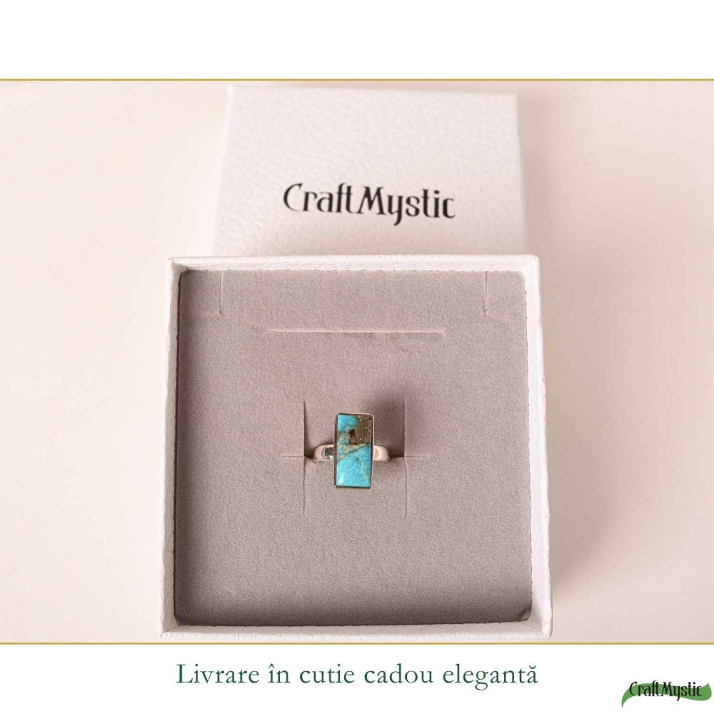 Inel Argint 925 cu Turcoaz si Pirita Dreptunghi – Protectie si Echilibru [6]