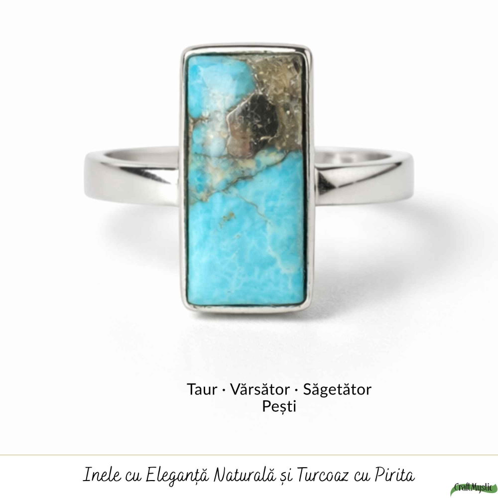 Inel Argint 925 cu Turcoaz si Pirita Dreptunghi – Protectie si Echilibru [5]