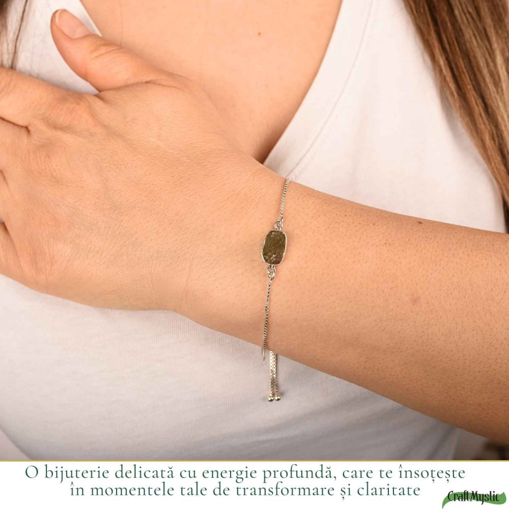 Bratara argint 925 cu Moldavit Dreptunghi Natural – Claritate si Energie Interioara [2]