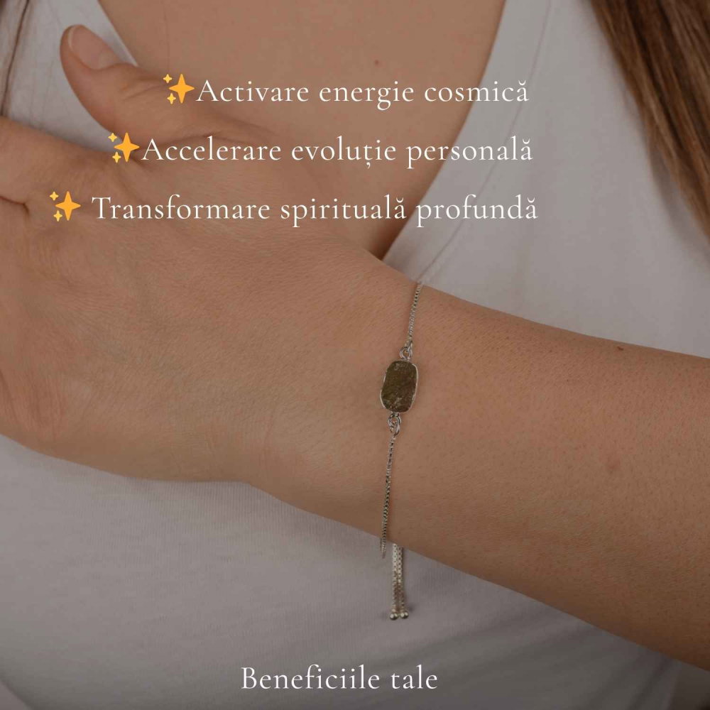 Bratara argint 925 cu Moldavit Dreptunghi Natural – Claritate si Energie Interioara [3]