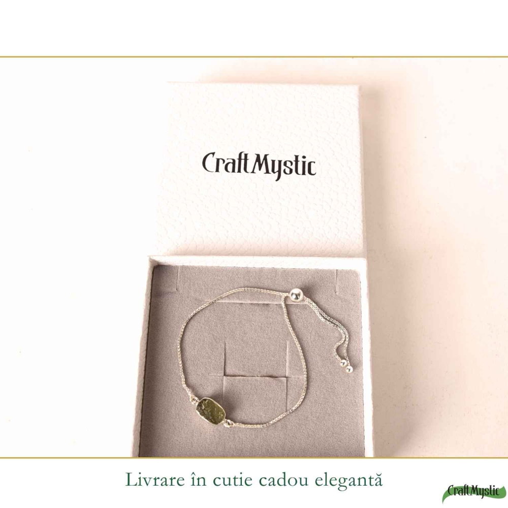 Bratara argint 925 cu Moldavit Dreptunghi Natural – Claritate si Energie Interioara [6]