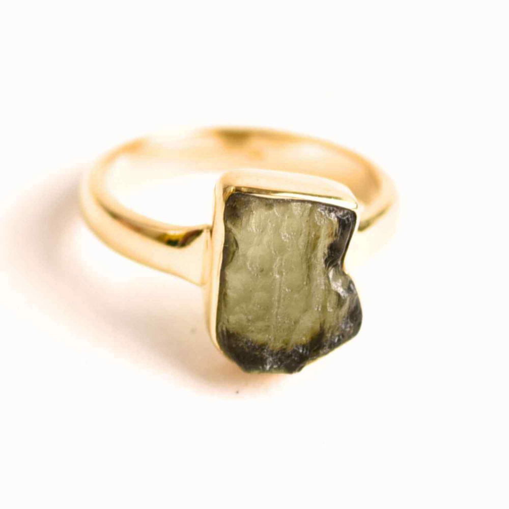 Inel din argint 925 cu Moldavit placat cu Aurit  de 2.74gr 18k 46 (EU) / 4.5 (US)– Energia Metamorfozei Spirituale [1]