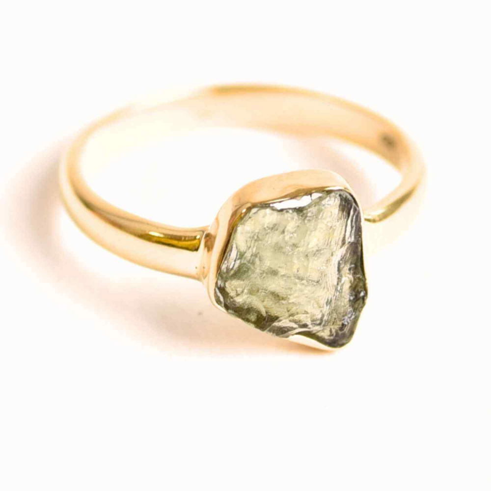 Inel cu Moldavit din Argint 925 placat cu Aur de 18K 2.75 gr 58.5 (EU) / 9 (US)– Piatra transformarii si evolutiei spirituale [1]
