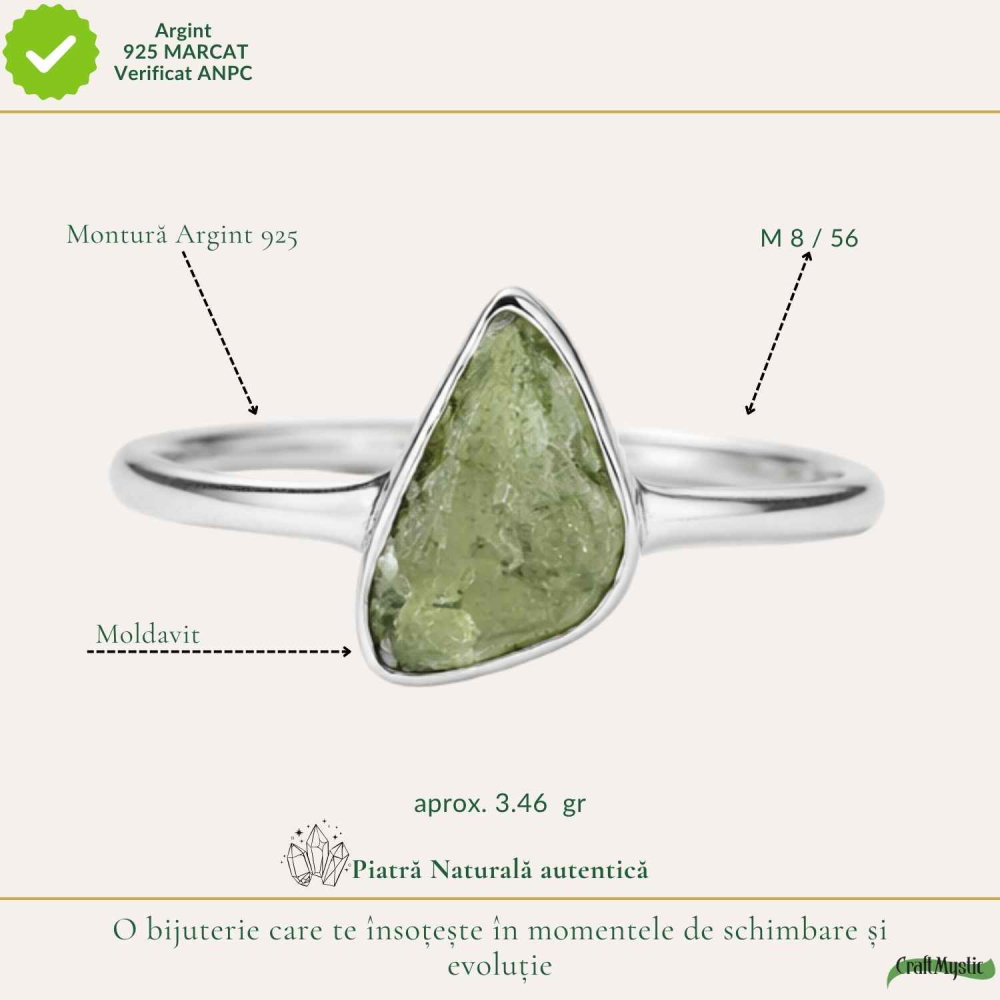 Inel Argint 925 cu Moldavit Autentic, M8/56 – Talisman pentru Crestere Spirituala si Protectie [4]