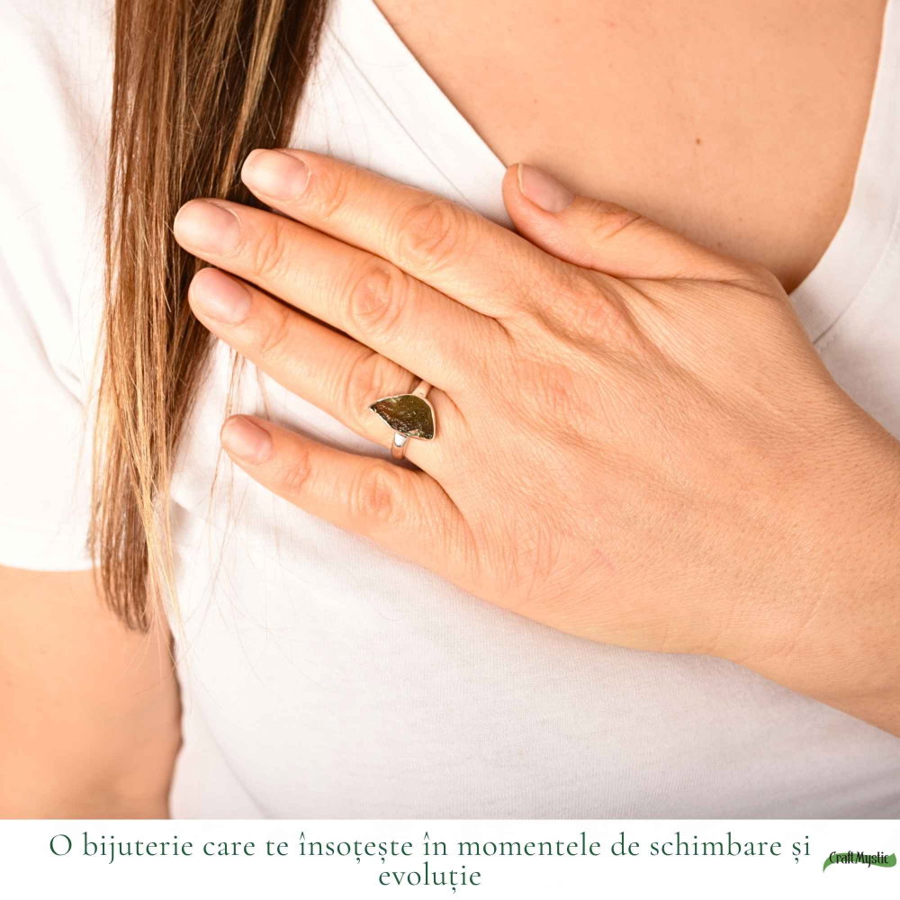 Inel Argint 925 cu Moldavit Autentic, M8/56 – Talisman pentru Crestere Spirituala si Protectie [2]