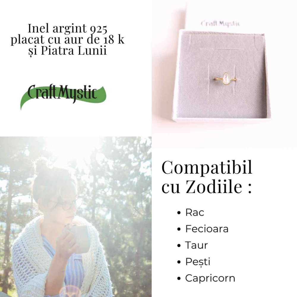 Inel cu Piatra Lunii fatetat din Argint 925 placat cu Aur de 18K 1.50 gr M53.5/7 – Intuitie Amplificata si Echilibru Emotional [4]