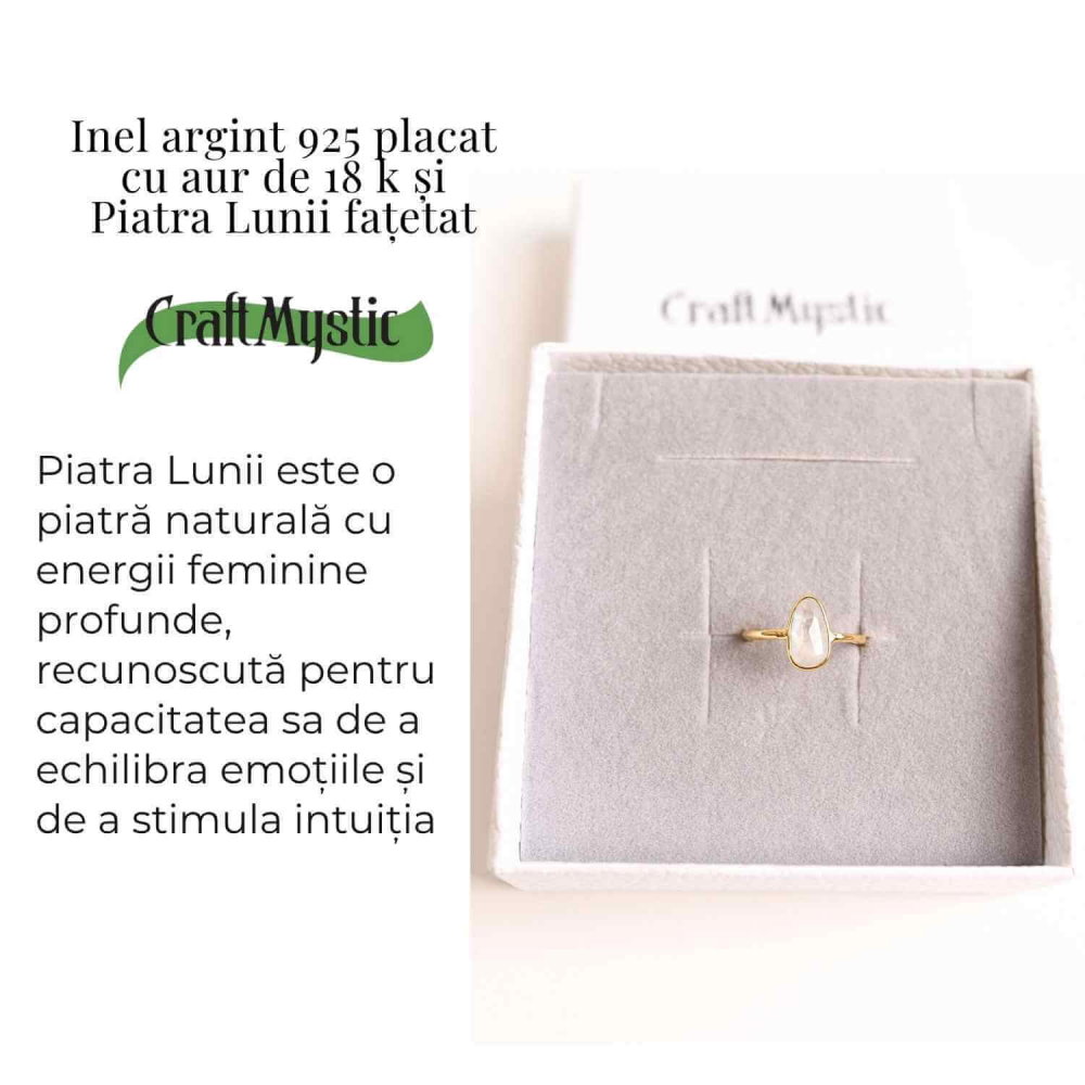 Inel cu Piatra Lunii fatetat din Argint 925 placat cu Aur de 18K 1.50 gr M53.5/7 – Intuitie Amplificata si Echilibru Emotional [5]