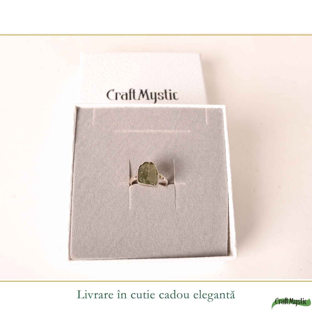 Inel Argint 925 cu Moldavit Verde Brut, M8/57 – Claritate Mentala si Energie Cosmice [6]