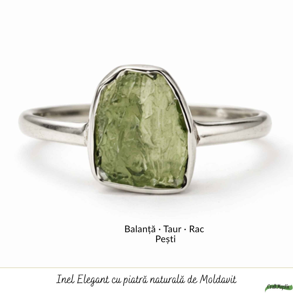 Inel Argint 925 cu Moldavit Verde Brut, M8/57 – Claritate Mentala si Energie Cosmice [5]