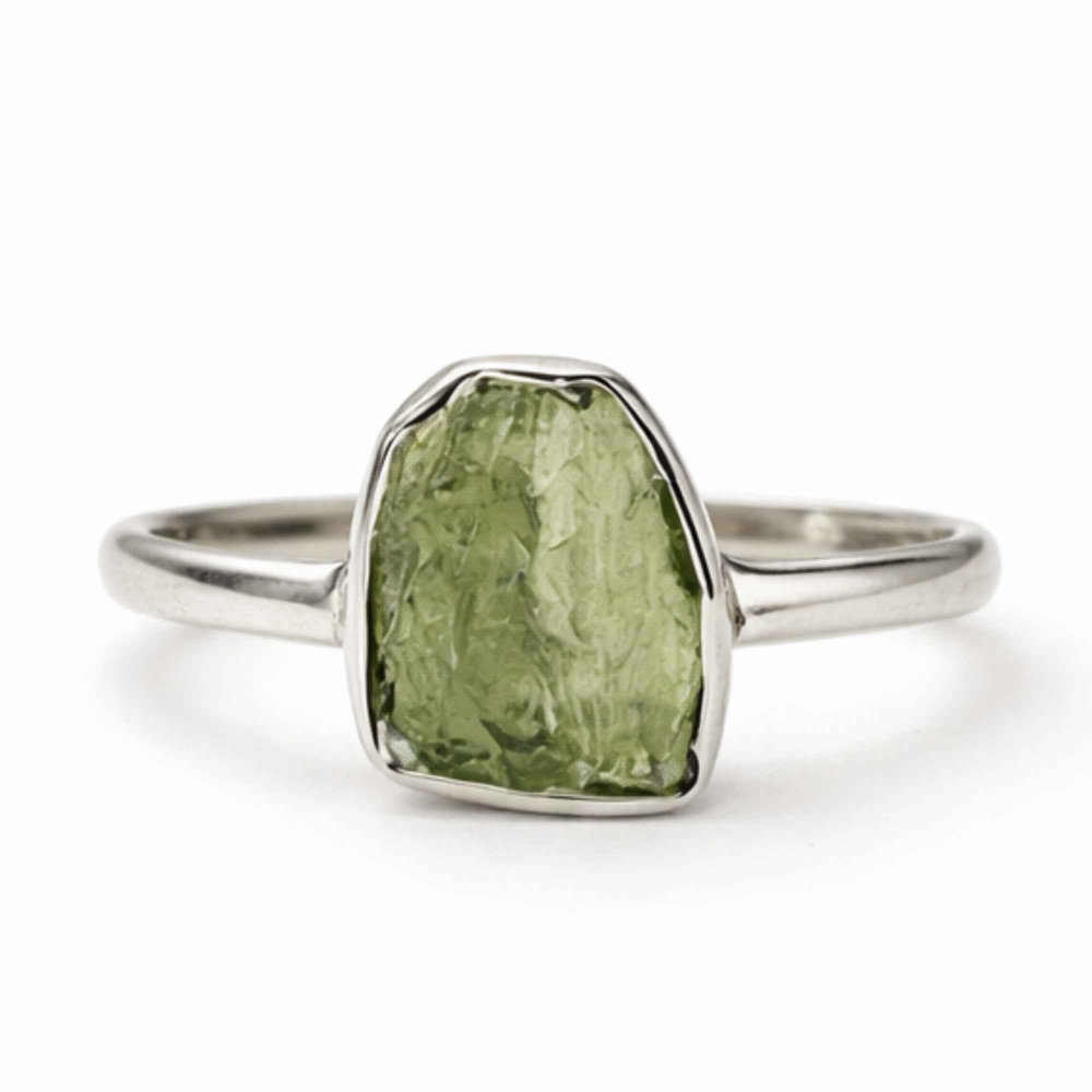 Inel Argint 925 cu Moldavit Verde Brut, M8/57 – Claritate Mentala si Energie Cosmice [1]