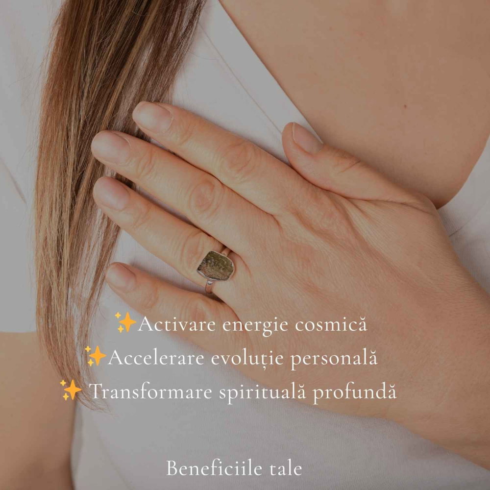 Inel Argint 925 cu Moldavit Verde Brut, M8/57 – Claritate Mentala si Energie Cosmice [3]