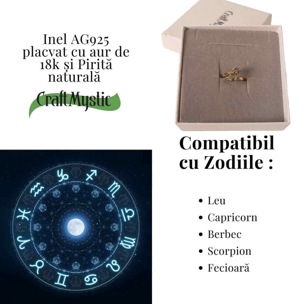 Inel Ajustabil Argint 925 placat cu aur de 18k si Dublu Pirita - Doua pietre, un singur centru interior [5]