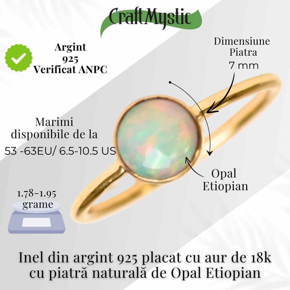 Inel argint 925 placat cu aur 18K cu Opal Etiopian fatetat rotund – Lumina sufletului [5]