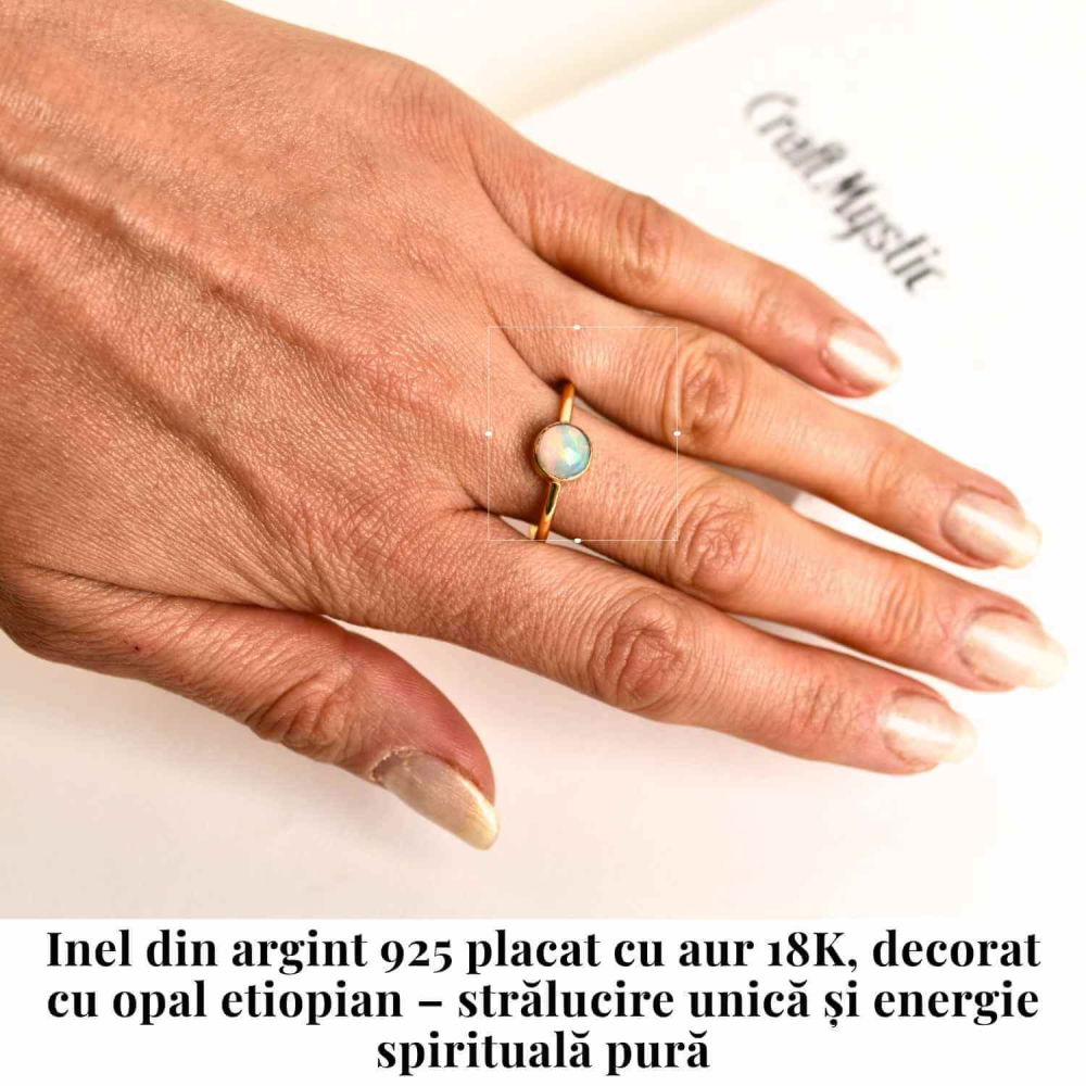 Inel argint 925 placat cu aur 18K cu Opal Etiopian fatetat rotund – Lumina sufletului [2]