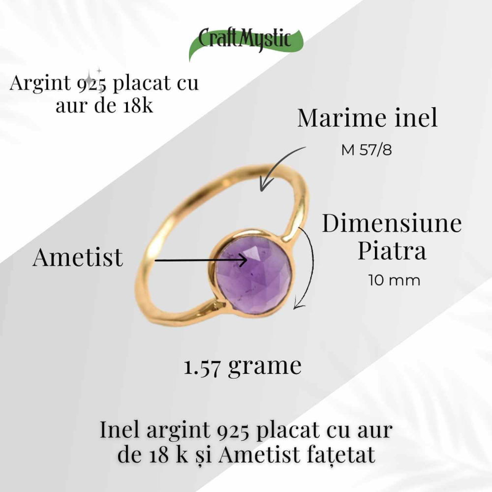 Inel din Argint 925 placat cu Aur de 18K cu Ametist Fatetat 1.58 gr M54 / 7– Claritate mentala si echilibru emotional [2]