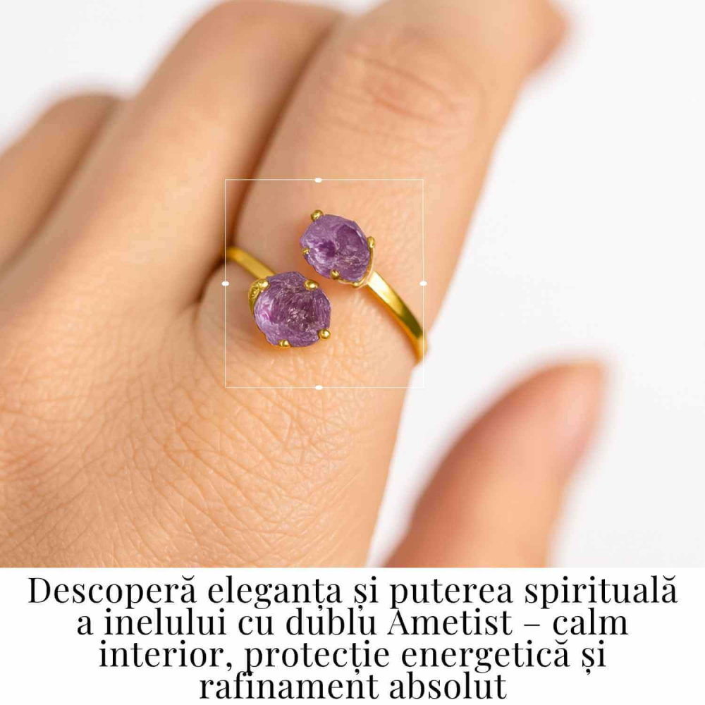 Inel Argint 925 placat cu Aur 18K si Dublu Ametist – Calm si Protectie Energetica [2]
