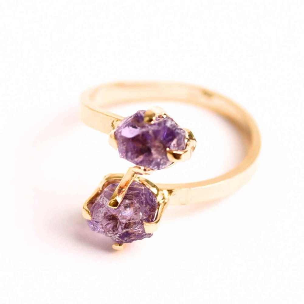 Inel Argint 925 placat cu Aur 18K si Dublu Ametist – Calm si Protectie Energetica [1]