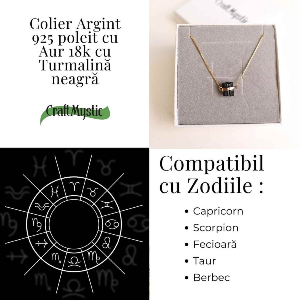 Colier Brut cu Turmalina din Argint 925 Placat cu Aur 18K – Protectie Energetica si Echilibru Emotional [4]