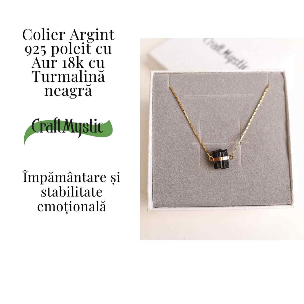 Colier Brut cu Turmalina din Argint 925 Placat cu Aur 18K – Protectie Energetica si Echilibru Emotional [3]