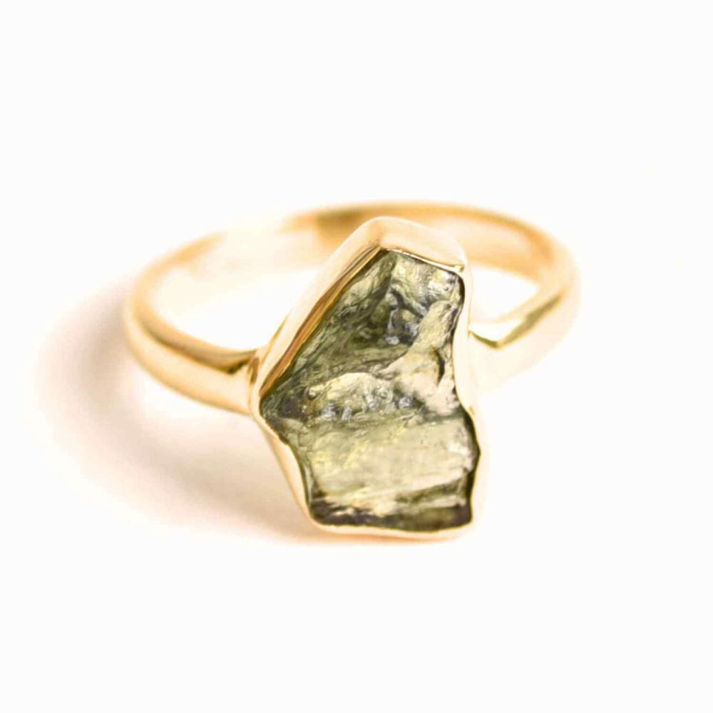 Inel cu Moldavit si montura argint 925 placat cu Aur 18K – Deschide-ti Drumul Schimbarii Interioare, 2.96 gr [1]