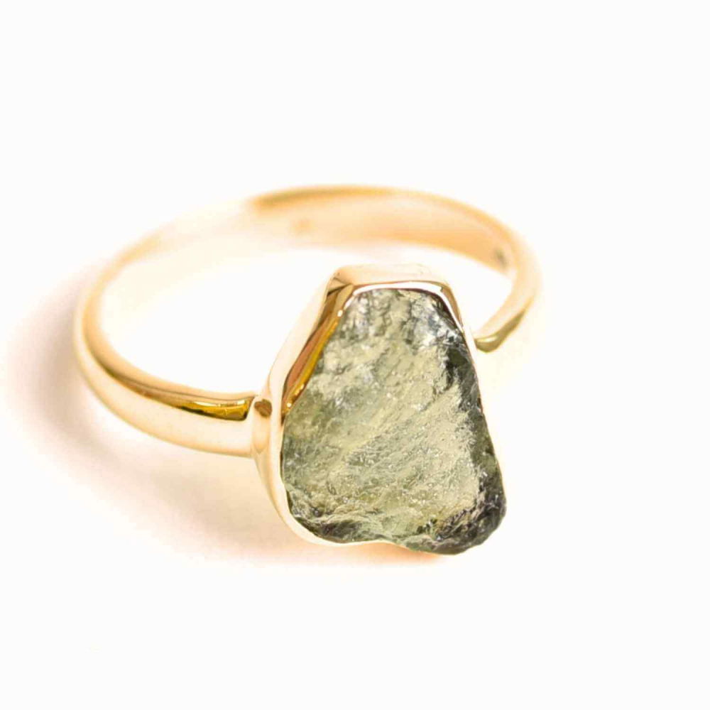 Inel cu Moldavit Natural placat cu Aur  de 18K – Puterea Schimbării si Evolutiei Interioare, 3.11 gr [1]